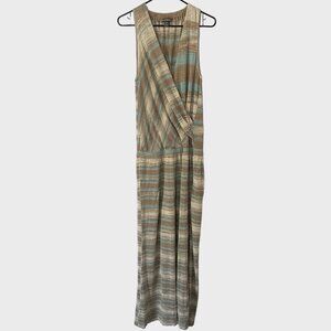 Tommy Bahama Stripe Surplice Maxi Dress Blue & Brown Metallic Women's Size Large
